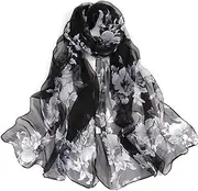 [AWOCAN] Women Scarf Lightweight Scarves Floral Shawl Scarf Sunscreen Shawls Sheer Silky Feeling Chiffon Scarf