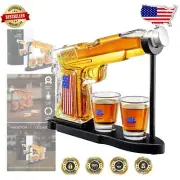 Patriotic Whiskey Decanter Set - 8 oz Pistol Dispenser with 2 Matching Glasses