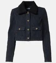 [Self-Portrait] Self-Portrait Embellished cropped denim jacket AU 16 grey