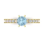 1.05Ct Round Cut Blue Gemstone Solid Gold Engagement Promise Statement Ring