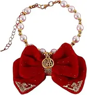 Cat Pearl Necklace, Adjustable Dog Bow Necklace, Pet Pendants Bow Collars, Cute Pets Bows Collar, Stylish Pets Accessory for Cats, Small Dogs, and Puppies 20-27cm