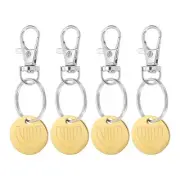 4Pcs Shopping Trolley Token Key Ring, Round Label Keychains, Gold Tone