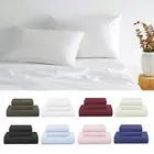 4 Pcs Bedding Poly Cotton Soft Bed Flat Fitted Sheet Set Pillow Cases S/KS/D/Q/K