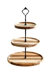 Acacia Wood 3 Layers Cupcake Stand - Elegant Display Rack for Desserts