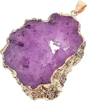 [TEHAUX] Natural Agate Pendant Stone Necklace Drilled Pendant Slices Agate Connectors Charms Gemstone Charm Electrogilding Agate Necklace Agate Pendant DIY Jewelry Pendant Irregular Agate