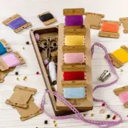 Plywood Needlework Box + 23 spools Needlework Organizer Thread/Floss organizer