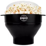 Popco Silicone Microwave Popcorn Maker Collapsible Bowl 15Cup Black