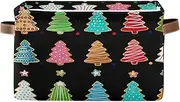 Cute Christmas Trees Cookies Black Closet Storage Basket, Decorative Rectangle Nursery Organizer Bin