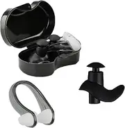 AIMALL Swimming Earplug and Nose Clip Set, Spiral Silicone Soundproof Earplugs, Waterproof, Soft Fit, Comes with Black Storage Box