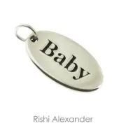 925 Sterling Silver Oval Baby Tag Charm Made in USA