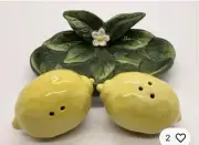 Blue Sky Clayworks Lemons "Lemon Juice" Salt and Pepper Shaker Set w. Tray Gift