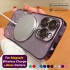For iPhone 16 15 14 13 Pro Max MagSafe Magnetic Slim Case Plating Glitter Cover