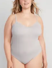 Old Navy Womens Size 2X Rib Knit Cami Bodysuit Shelf Bra Lace Trim V-Neck Gray