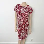 Zara Size XL Burnt Orange White Textured Paisley Print Shift Mini Dress NWT