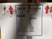 S0034 Teco Westinghouse Motor 4P 3HP 230V 1800RPM 182T TEFC NEW