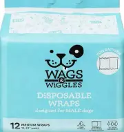 Wags & Wiggles Medium 15-23”Waist Male Disposable Dog Diapers-NEW-SHIPS N 24HRS
