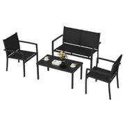 Oppsbuy 4 PCS Patio Furniture Set Garden Table Chair Conversation Set, Outdoor Dining Set for Lawn, Backyard, Black