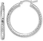 [JewelryWeb] 10k White Gold Sparkle Cut 3mm Round Hoop Earrings 30x30mm Wide 3mm Thick-Hoop Earring for Women