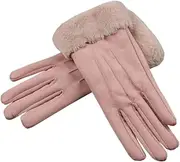 [BESPORTBLE] 1Pair Fleece Lined Touchscreen Winter Gloves for Women Suede Feel Warm Gloves Pink for Keeping Warm During Outdoor Activities