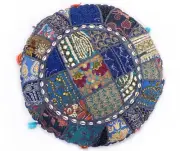 18" Indian Floor Cushion Round Cover Patchwork Pillow Pouf Meditation Boho Decor
