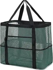 [Fammart] Mesh Beach Bag, Large Beach Tote with Zipper Pocket for Family Pool Bag for Toys & Vacation Essentials