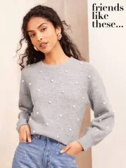 Friends Like These Grey Petite Bobble Crew Neck Jumper (AH5496) | $40