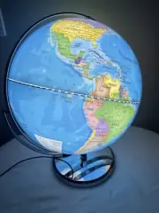13" Illuminated World Globe 720/360deg Rotating Map LED Light~Chrome Stand
