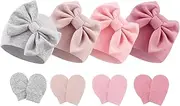 [DRESHOW] BQUBO Baby Hats and Mittens Infant Cotton Beanie Gloves No Scratch Set Newborn Hospital Hat for Boys Girls, 04 Sets: Bow Hats & Mittens C(0-6 Months), 0-6 Months