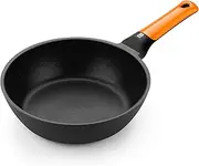BRA Efficient Orange Deep Frying Pan 20 cm, Cast Aluminium with Non-Stick Platinum Plus, Suitable for All Hobs Including Induction, PFOA Free,