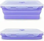 Lunbengo Purple Collapsible Sandwich Container, Silicone Lunch Container Bento Box with Airtight Plastic Lid, Microwave Safe, Portable Camping Bowl, For Meal Prep, Travel and Hiking, 40oz/1200ML