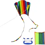LEMONSTONE Colourful Pocket Kite With Long Tail, Rainbow Design and 30 m Cord - Medium Size for Outdoor Activities, Suitable for Beginners, Children and Adults