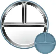 Stainless Steel Kids Plates | Kids Dinnerware Heat-Resistant Stainless Steel Dishes,Divided Serving Tray Portion Control Plate with Silicone Base for Home School