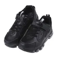 在飛比找PChome24h購物優惠-《布布童鞋》FILA康特杯黑色皮革兒童氣墊慢跑運動鞋(20~