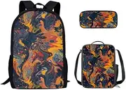 Orange Fluid Painting 3 Pieces Schoolbag Sets Swirl Paintings Middle School Print Bookbag Aesthetic Art Insulated Lunch Box Pencil Box for Teen Students