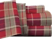 Pointehaven Flannel Deep Pocket Sheet Set with Oversized Flat Sheet, King, Piedmont Plaid