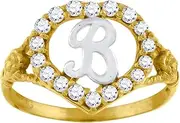 [JewelryWeb] 10k Two tone Gold Womens CZ Simulated Diamond Polished Finish Love Heart Shape Letter B Initial Ring Statement-Ring for Women
