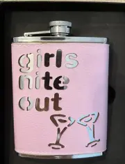 Liquor Flask Stainless Pink Leatherette Girls Night Out Cover Bey Berk New 6oz
