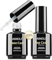 AIMEILI Gel Nail Polish Hema Free No Wipe Top and Base Coat Set 2 x 15ml, Cruelty Free, Vegan, Shine Finish and Long Lasting