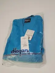 Vtg 80s Hogan Retro Knit Men's Large Aqua V Neck Cotton Pullover Sweater NWT