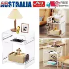 AU Acrylic End Table with Storage Shelf Clear Nightstand for Bedroom Gifts