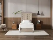 My Style Buttoned Headboard & Gas Lift Base - King Single / Natural / Drawer Base