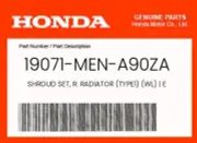 Honda Genuine Shroud Set, R. Radiator (Type1) (Wl) | Extreme Red R292R; -