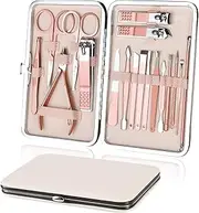 Nail Clippers 18 pcs Manicure Set Nail Scissors Cuticle Remover for Men Women Stainless Steel Nail Care Grooming Kit with Leather Case for Travel & Home