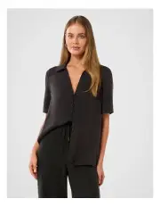 [Forever New] Bella Cupro Button Front Shirt in Black