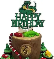 Snake Happy Birthday Cake Topper Green Glitter Jungle Safari Animal Themed Birthday Party Decoration Supplies for Kids Boys Men Women