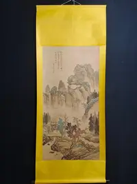 在飛比找Yahoo!奇摩拍賣優惠-AD351 四尺中堂手繪 山水 作者:仇英材質:宣紙裝裱尺寸