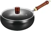 Non Stick Pan - Iron Cooking Wok with Lid,Heat-Resistant Flat Bottom Induction Cookware, No Coating Kitchen Tool for Commercial Hotel Home