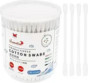 HOMEFOX Cotton Swabs Spiral - 200 Count Organic Cotton Buds Double Side Tightly Wrapped Cotton Tips Paper Stick Soft Gentle Lint-Free Cruelty-Free, Round & Spiral (White)…