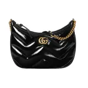 GUCCI Marmont GG Small Black Patent Leather Shoulder Bag New And Authentic