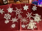 White Crochet Snow Flakes 16 various size 4#